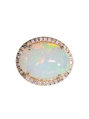 6.77Ct Ethiopian Opal Ring with Natural Diamond Halo in Solid 14K Yellow Gold